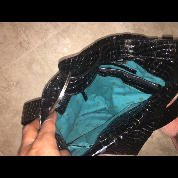 Chocolate Blu patten leather bag w/shoulder bag - Picture 3 of 5